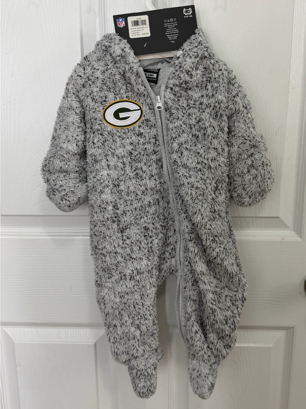 NFL Packers Gray Fuzzy Baby Sleeper